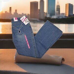 ✅Dear By Amanda Bynes Embellished Low Rise Bootleg Bootcut Blue Jeans Size 8 NWT